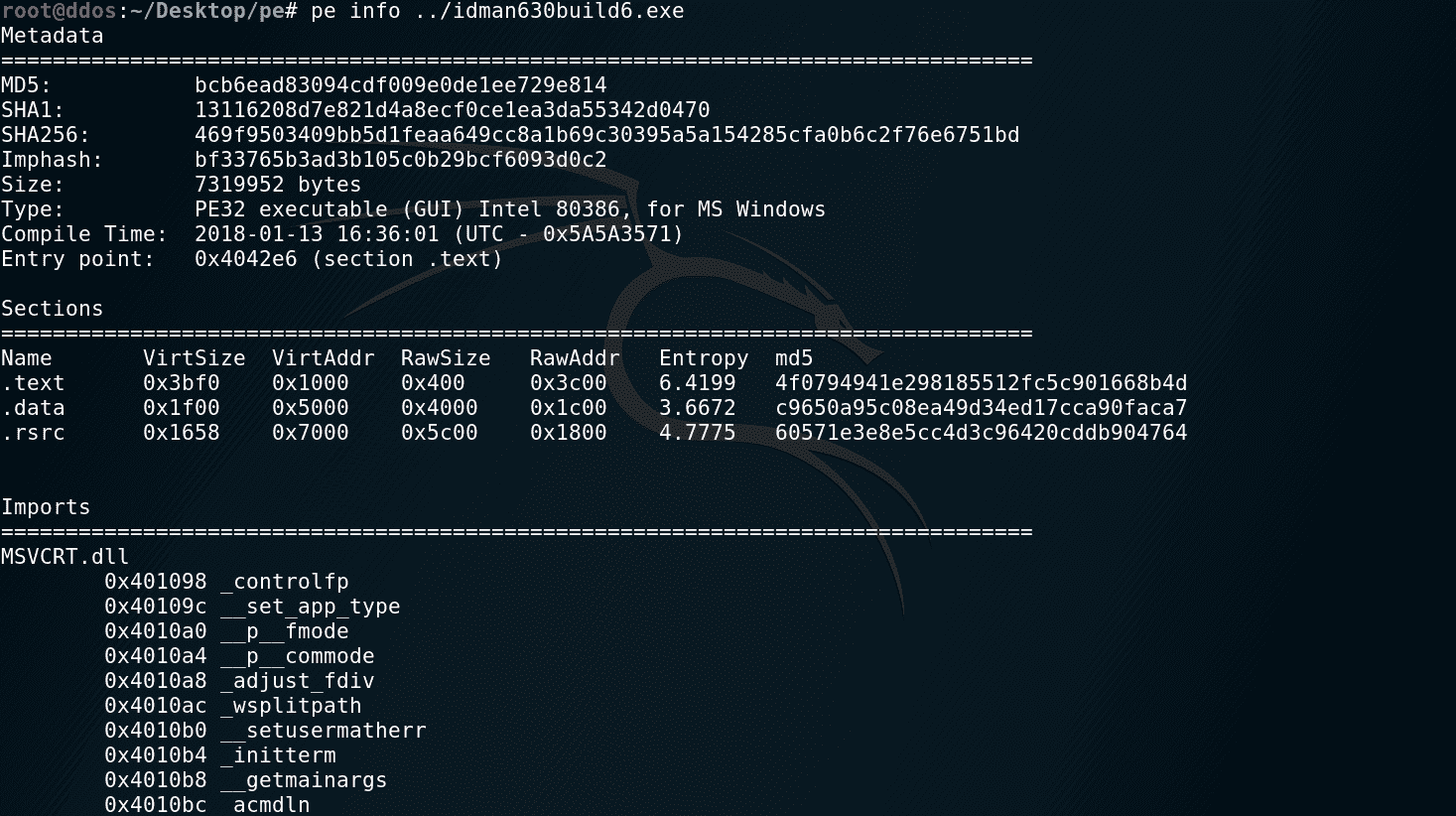 analyze PE files