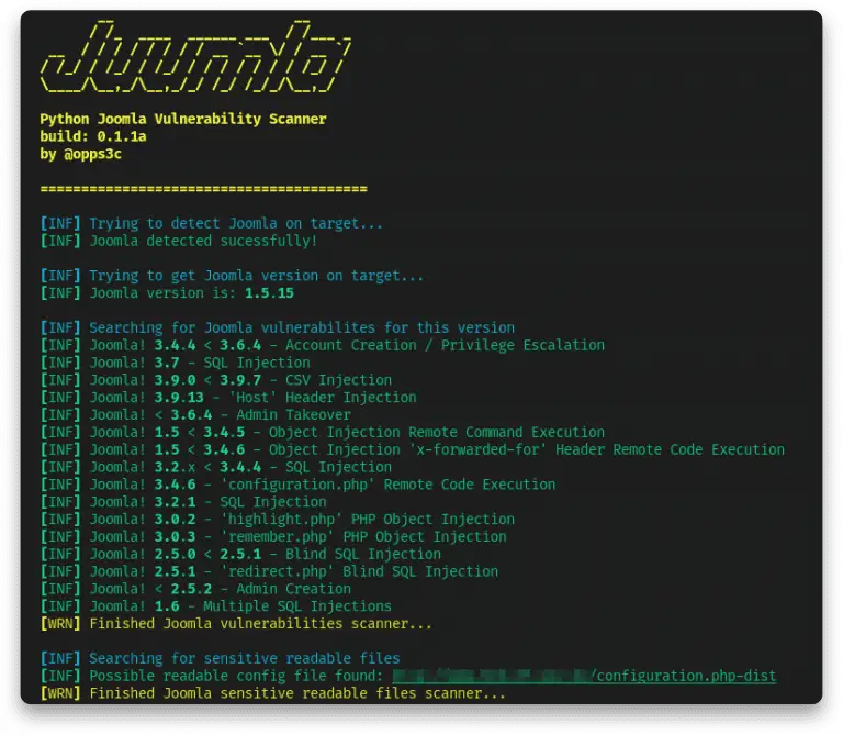 Joomla vulnerability scan