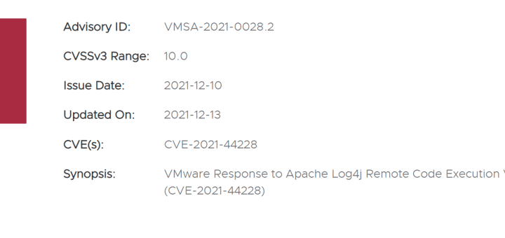 CVE-2021-44228 VMware