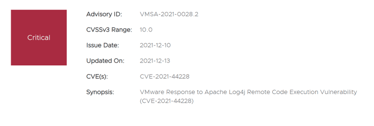 CVE-2021-44228 VMware