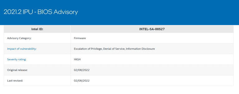 Intel BIOS-related vulnerabilities