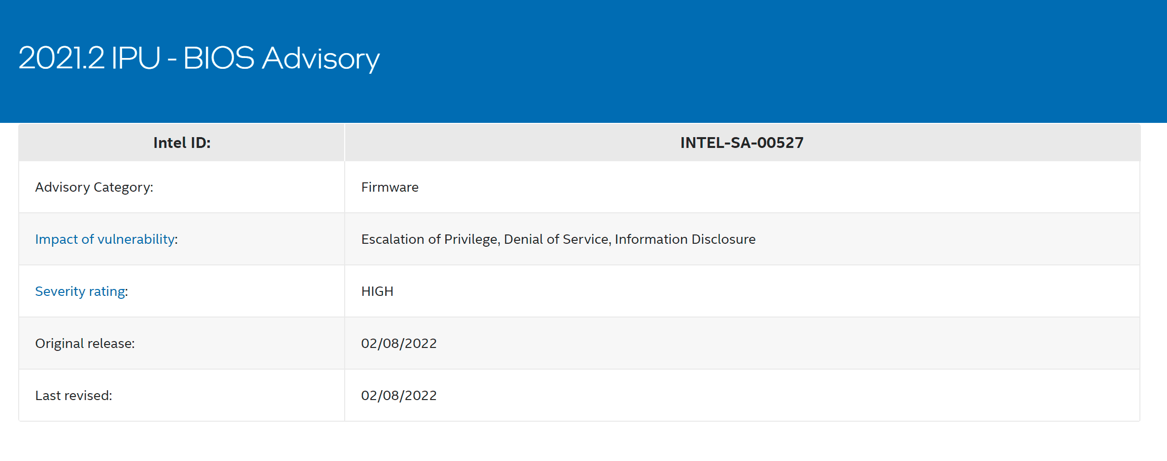 Intel BIOS-related vulnerabilities