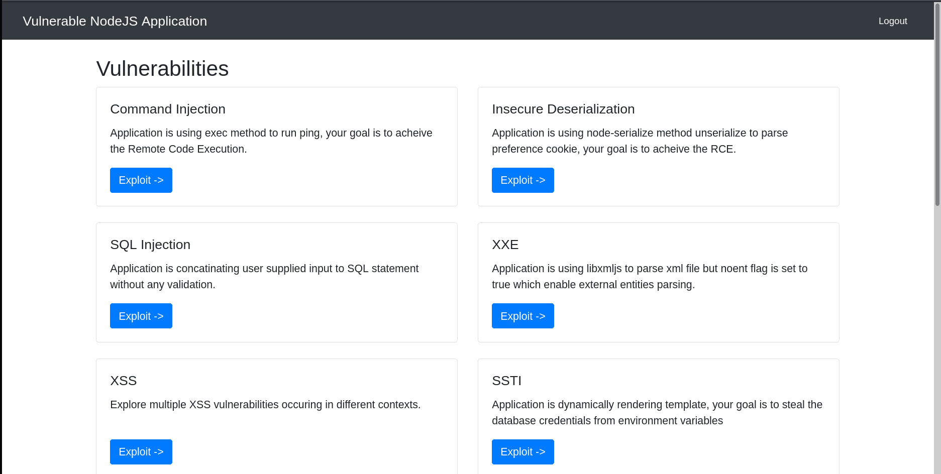 Vulnerable NodeJS application