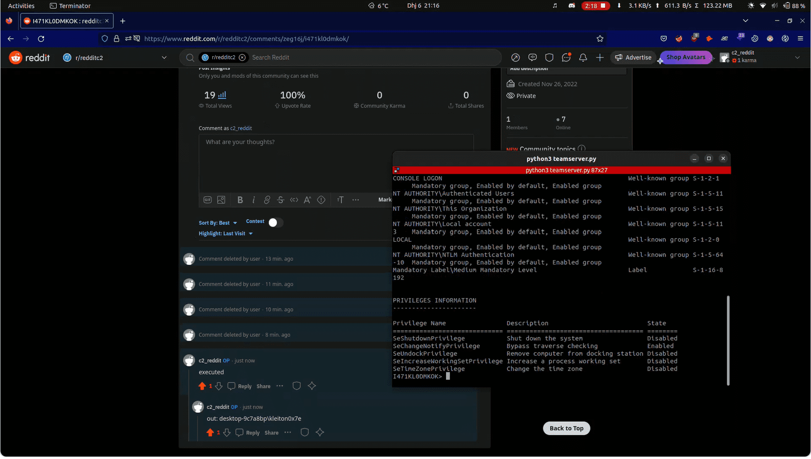 Reddit C2 traffic