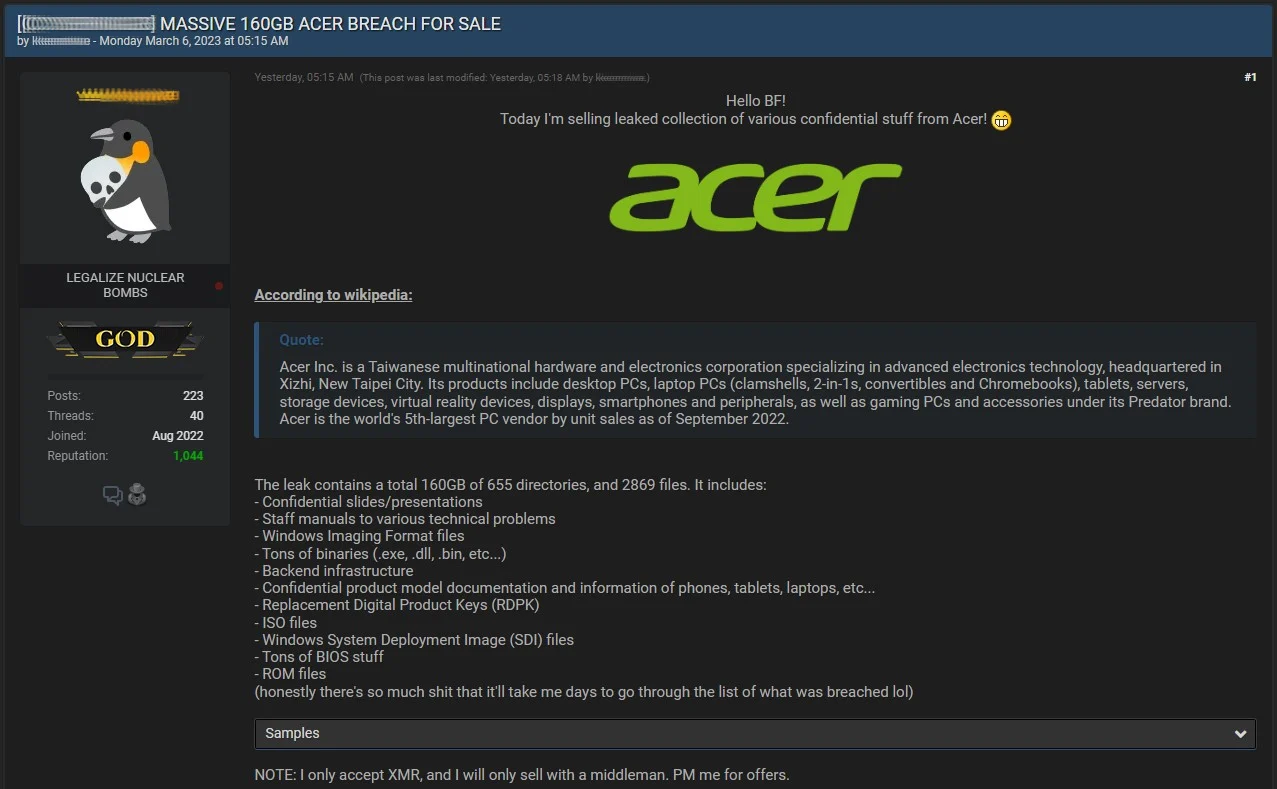 Acer data leaked