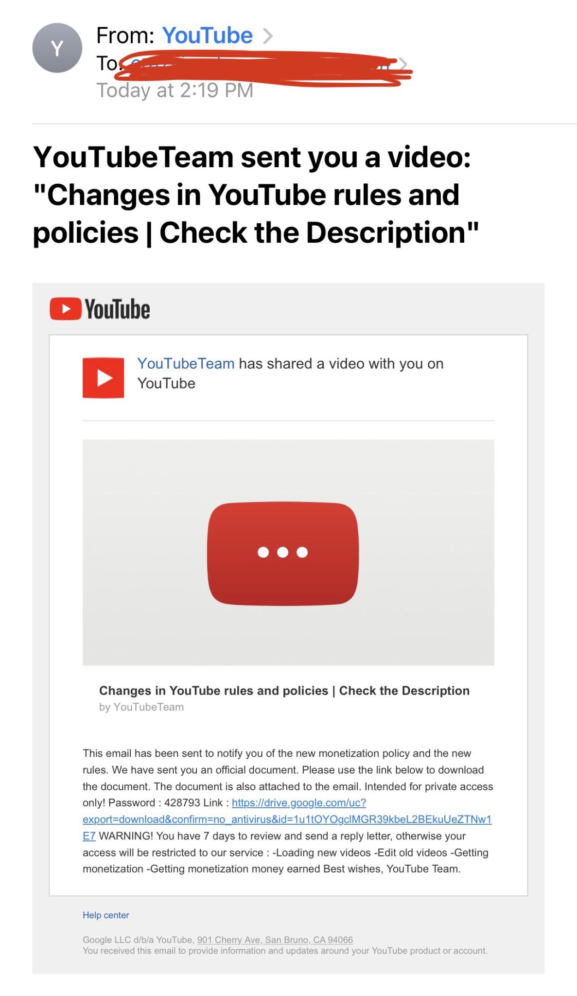 Youtube Send Phishing Emails