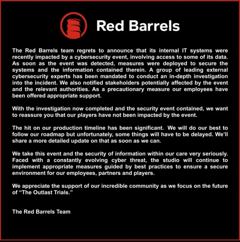 Red Barrels cyberattack