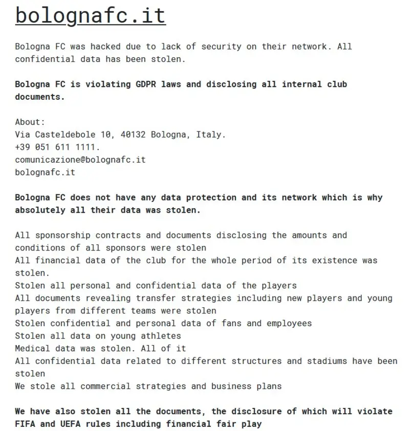 Bologna Ransomware Attack