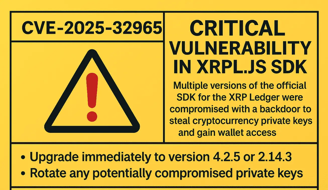 xrpl.js Backdoor Crypto Supply Chain Attack CVE-2025-32965